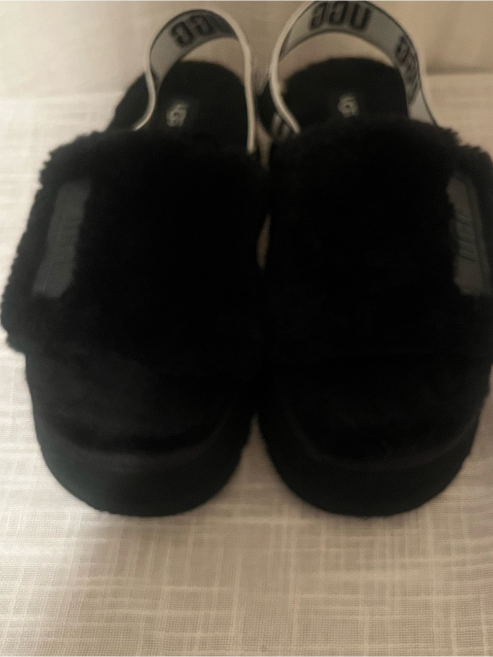 UGG Disco Slide Platform Black Fluffy Slingback Sandals Cozy Size 10 - Picture 2 of 10